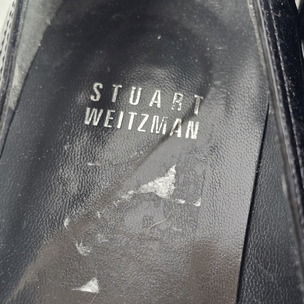 Stuart Weitzman Black Payent Leather With Grosgrain Ribbon Detail Loafers Size 8 - Picture 4 of 8